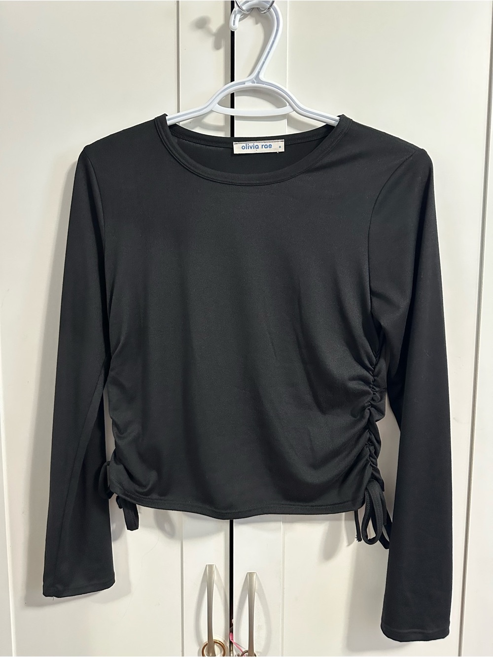 Olivia Rae Black Long-Sleeve Side-Ruched Top